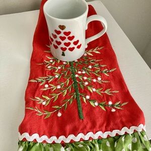 Suzanne Evans coffee mug tea cup made in Japan & Pier 1 Christmas hand towel